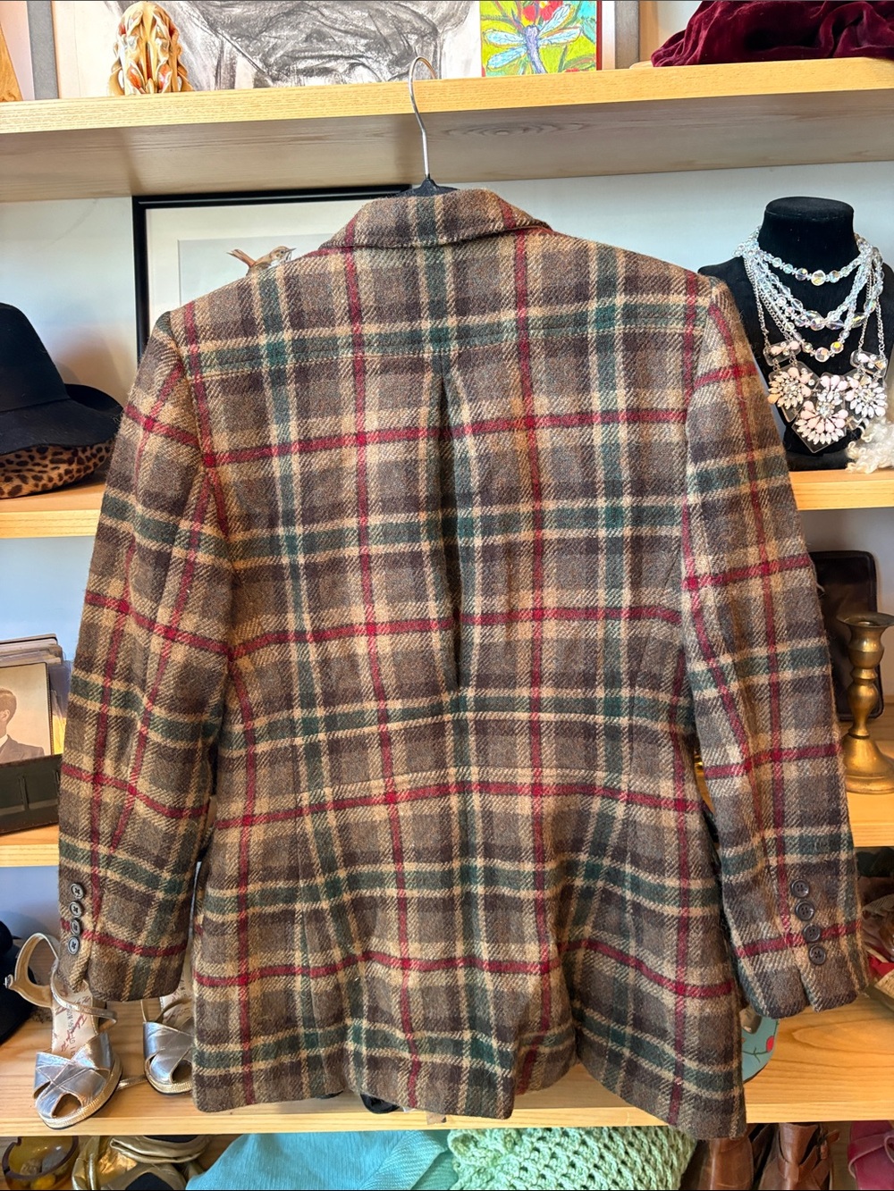 Lauren Ralph Lauren Plaid Wool-Blend Blazer in Olive, Brown & Burgundy - Picture 7 of 7